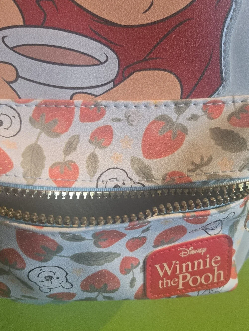 Winnie the Pooh Mini Backpack - Light Blue with Strawberry Print